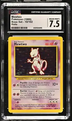 CGC 7.5 Mewtwo 10/102 Base Set Holo Pokemon 1999 - Image 1