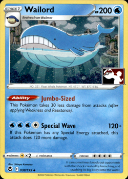 WAILORD 038/195 PLAY! PRIZE PACK SERIES COSMOS HOLO Pokemon TCG - Image 1