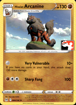 HISUIAN ARCANINE 084/196 PLAY! PRIZE PACK SERIES NON-HOLO RARE Pokemon TCG - Image 1