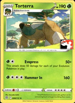 TORTERRA 008/172 PLAY! PRIZE PACK SERIES NON-HOLO RARE Pokemon TCG - Image 1