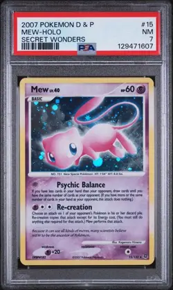 2007 POKEMON DIAMOND & PEARL SECRET WONDERS #15 MEW-HOLO PSA 7 (Q607 - Image 1