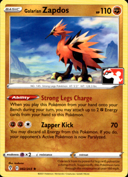 GALARIAN ZAPDOS 082/203 PLAY! PRIZE PACK SERIES NON-HOLO RARE Pokemon TCG - Image 1