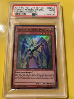 YuGiOh ELEMENTAL HERO PRISMA #FUEN-EN047??PSA 9 MT??1st EDITION-2017 SUPER RARE - Image 1