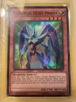 YuGiOh ELEMENTAL HERO PRISMA #FUEN-EN047??PSA 9 MT??1st EDITION-2017 SUPER RARE - Image 3