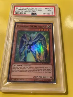 YuGiOh ELEMENTAL HERO PRISMA #FUEN-EN047??PSA 9 MT??1st EDITION-2017 SUPER RARE - Image 4