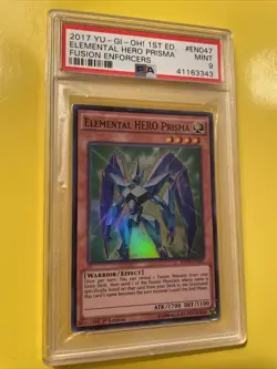 YuGiOh ELEMENTAL HERO PRISMA #FUEN-EN047??PSA 9 MT??1st EDITION-2017 SUPER RARE - Image 5