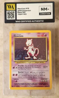 WAG Certified Nm- Mewtwo 010/102 Base Set Holo. Vintage Pokemon Tcg Card - Image 1