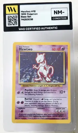 WAG Certified Nm- Pokemon TCG Mewtwo 10/130 Base Set 2 Holo Rare Vintage Card - Image 1