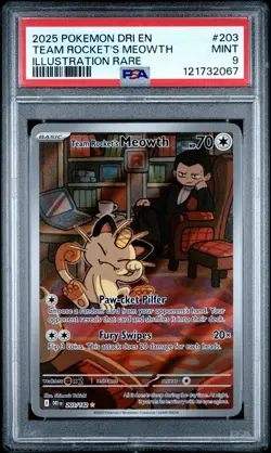 Pokemon TCG Team Rocket's Meowth 203/182 Destined Rivals Illustration Rare PSA 9 - Image 1