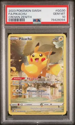 2023 POKEMON SWORD & SHIELD CROWN ZENITH #GG30 FULL ART/PIKACHU PSA 10 - Image 1