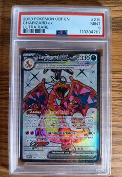 PSA 9 Charizard ex 215/197 Pokemon Trading Card Game SV03: Obsidian Flames Holo - Image 1