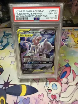 2019 Pokemon Black Star Mewtwo & Mew GX Holo SM191 PSA 10 Gem Mint - Image 1