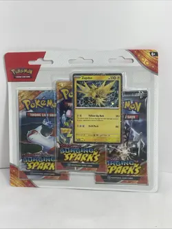 Pokemon TCG: Surging Sparks 3 Pack Blister - Zapdos Promo - Image 1