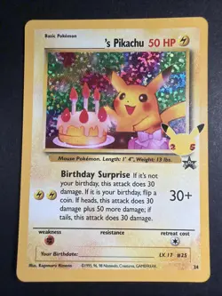 Birthday Pikachu 24/53 Celebrations: Classic Collection Holo Pokemon NM - Image 1