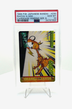 PSA 10 Raichu & Ash Pokemon Card Japanese Bandai Carddass Vending Series 6 #230 - Image 1