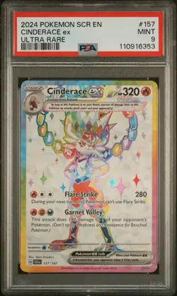 PSA 9 Mint Cinderace ex 157/142 Ultra Rare Full Art - Pokemon SV07 SCR - Image 1