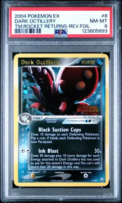 2004 POKEMON EX TEAM ROCKET RETURNS #8 DARK OCTILLERY-REVERSE FOIL PSA 8 - Image 1