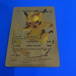 Pokemon Ultra Pikachu GX 1500000hp Gold Foil Fan Art Collector Card TCG P1 - Image 1