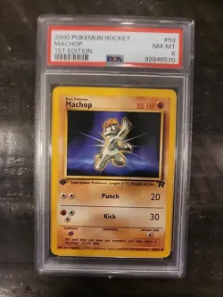 2000 Pokemon Rocket #59 Machop 1st Edition PSA 8 - Image 1