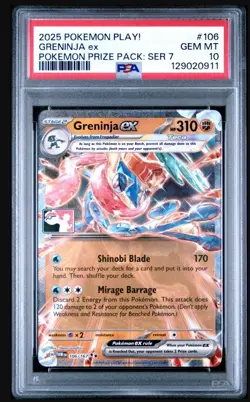 2025 Pokemon Stamped Prize Pack Series 7 Greninja ex #106 PSA 10 (POP 4!) - Image 1