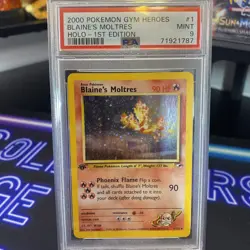 2000 Pokemon Gym Heroes Holo-1st Edition: #1 Blaine's Moltres PSA 9 MINT Swirl - Image 1