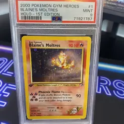2000 Pokemon Gym Heroes Holo-1st Edition: #1 Blaine's Moltres PSA 9 MINT Swirl - Image 2