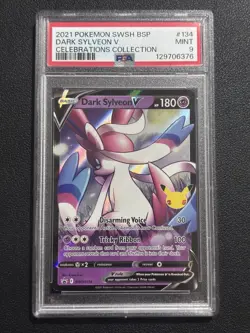 2021 POKEMON SWSH BLACK STAR PROMO CELEBRATIONS COLL #134 DARK SYLVEON V PSA 9 - Image 1