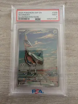 SKARMORY 2024 POKEMON SURGING SPARKS ILLUSTRATION RARE 209/191 PSA 9 Q3423 - Image 1