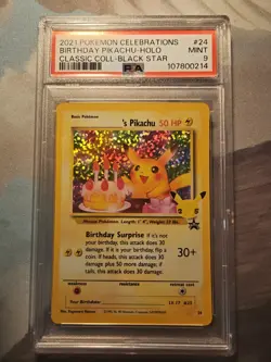 2021 Pokemon Celebrations Birthday Pikachu Holo Classic Coll Black Star 24 PSA 9 - Image 1