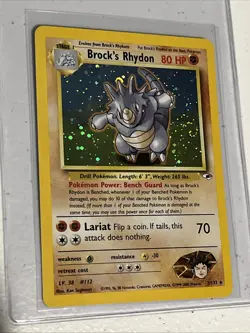 Pokemon TCG Brock's Rhydon Gym Heroes 2/132 Swirl Holo Unlimited Rare - Image 1