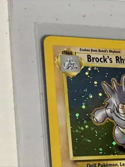 Pokemon TCG Brock's Rhydon Gym Heroes 2/132 Swirl Holo Unlimited Rare - Image 3