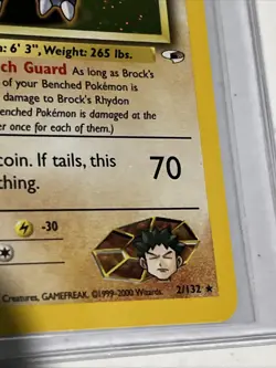 Pokemon TCG Brock's Rhydon Gym Heroes 2/132 Swirl Holo Unlimited Rare - Image 5