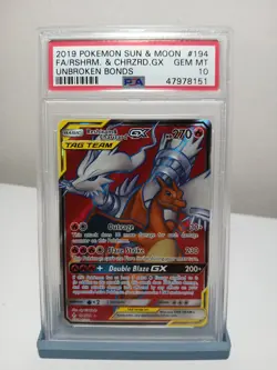 Reshiram & Charizard GX #194 Pokemon Unbroken Bonds PSA 10 - Image 1