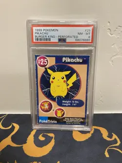 1999 Pokemon Burger King Pikachu #25 Perforated Card NM PSA 8 Vintage - Image 1