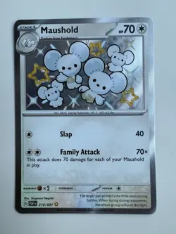 Pokemon Paldean Fates Maushold Holo Rare Card 210/091 NM - Image 1