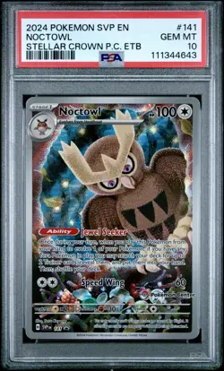 Pokemon Noctowl 141 Stellar Crown Pokemon Center Stamped Promo Graded PSA 10 - Image 1