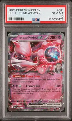 2025 POKEMON DRI EN-DESTINED RIVALS #081 TEAM ROCKET'S MEWTWO EX PSA 10 - Image 1
