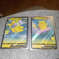 x2-set Holo Rares Ultra Rare Full Art Flying Pikachu V Surfing Pikachu V Pokemon - Image 1