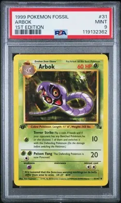 1999 POKEMON FOSSIL 1ST ED #31 ARBOK PSA 9 - Image 1