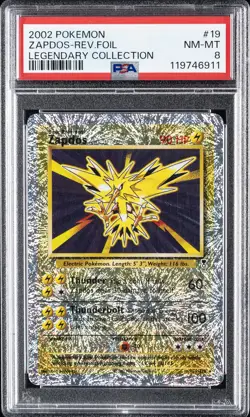 2002 POKEMON LEGENDARY COLLECTION #19 ZAPDOS-REVERSE FOIL PSA 8 - Image 1