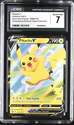 Pokemon Pikachu v SWSH143 Stamped Promo Card 2021 TCG 25th Celebrations CGC 7 - Image 1