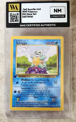 WAG Certified Nm 1999 Pokemon German 1st Edition Schiggy Card #63/ 102 - Image 1