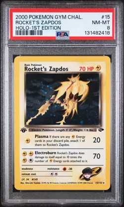 2000 POKEMON GYM CHALLENGE #15 ROCKET'S ZAPDOS HOLO-1ST EDITION PSA 8 (Q497) - Image 1