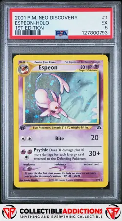 2001 Pokemon Neo Discovery #1 Espeon 1st Edition PSA 5 - Image 1