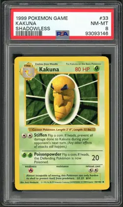 PSA 8 Base Set Shadowless Kakuna 33/102 LENGTH ERROR Pokemon Cards 1999🔥 - Image 1