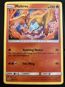 Pokemon Moltres TCG Sun & Moon Lost Thunder Cracked Ice Holo Rare Card 38/214 - Image 1