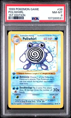 PSA 8 NM/MT 1999 POKEMON GAME #38 POLIWHIRL 1ST EDITION ENGLISH - Image 1