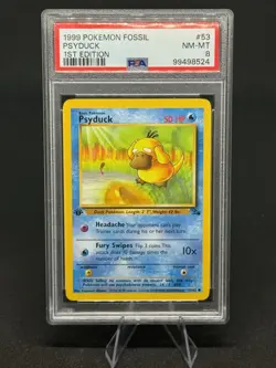 1999 Pokemon Fossil 1st Edition #53 Psyduck PSA 8 NM-MT - WOTC Vintage Pokemon - Image 1