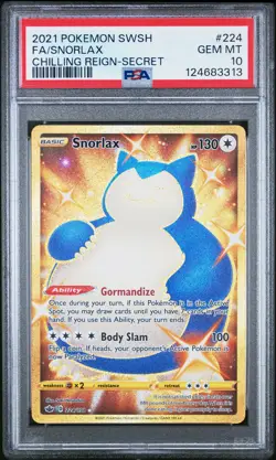 2021 POKEMON SWORD & SHIELD CHILLING REIGN SECRET #224 FULL ART/SNORLAX PSA 10 - Image 1