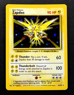 1999 Pokemon ZAPDOS Base Set HOLO RARE Unlimited Edition Card 16/102 WotC NM - Image 1